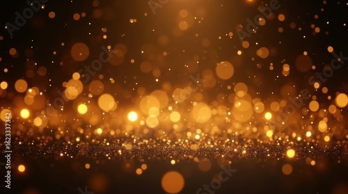 Vertical golden Christmas particles with shiny glowing lights for festive wallpaper and ads