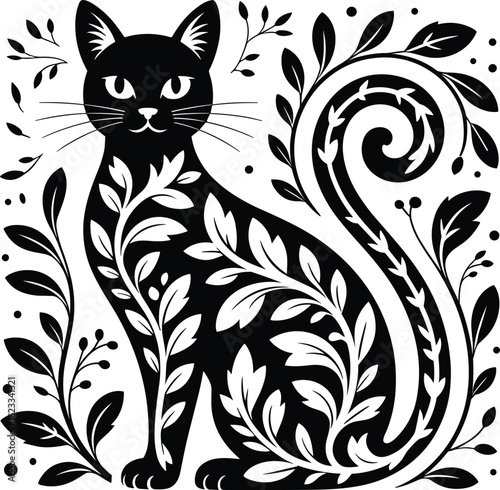 Cat with Flowers Svg, Floral Cat Svg