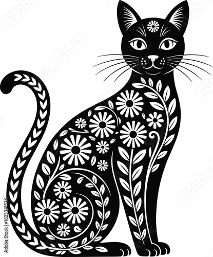 Cat with Flowers Svg, Floral Cat Svg