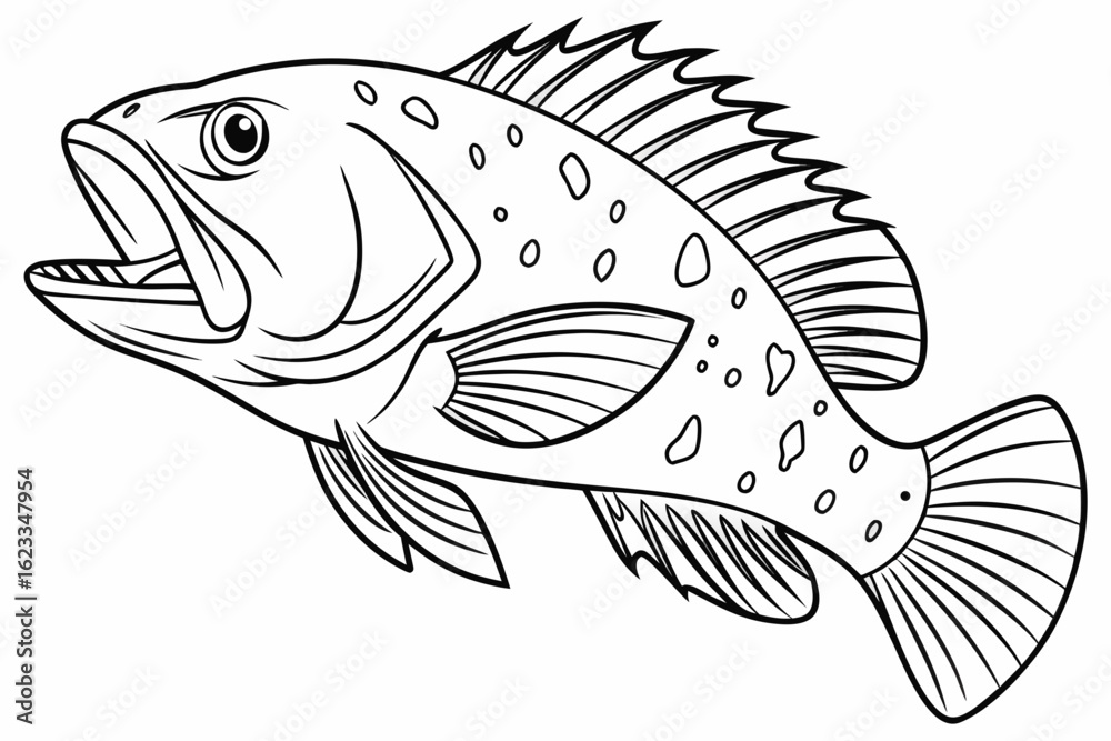 Fototapeta premium coloring page line art the grouper black vector