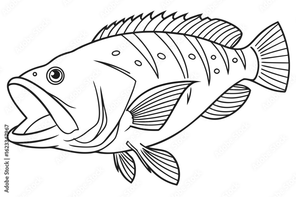 Fototapeta premium coloring page line art the grouper black vector