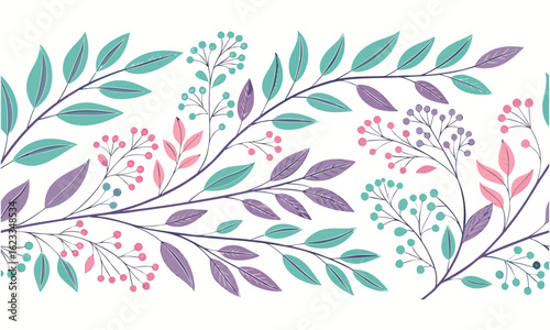 Seamless floral pattern featuring vibrant flowers and leaves on a dark blue background
