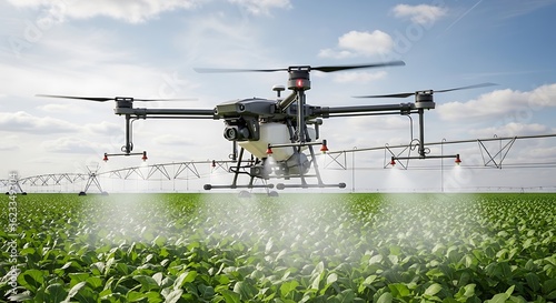 Precision Agriculture Drone Spraying Crops in Field for Increased Efficiency and Sustainable Farming Practices in Modern Agriculture