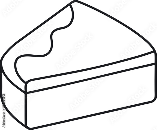 Black Line Drawing of Sponge Cake Slice with Flat Top and Rounded Layers – Minimal Vector Illustration