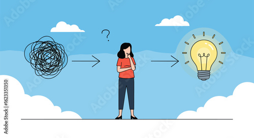 Visualizing the journey from confusion to clarity through a bright idea and problem solving