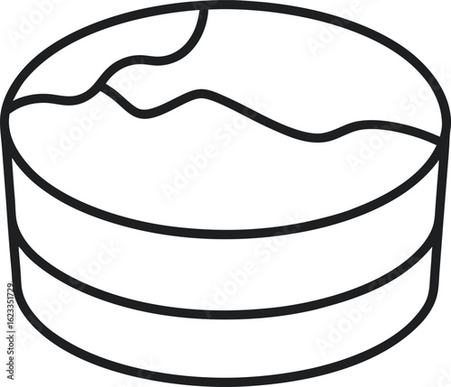 Outlined Sponge Cake Slice with Round Layers – Minimal Black Line Vector Illustration