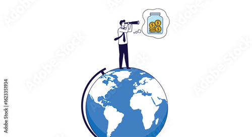 Global financial visionary observing worldwide investment opportunities for future growth and prosperity