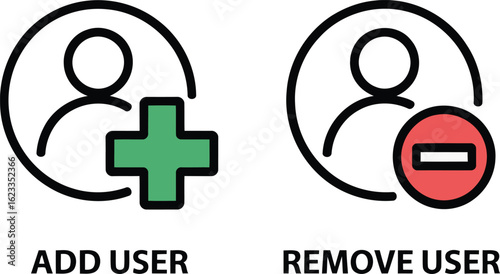 Add and remove user icons representing account management