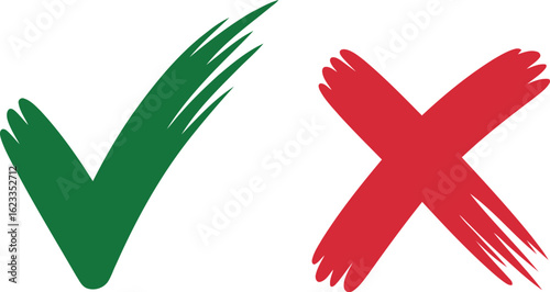Green check mark and red x symbol on white background