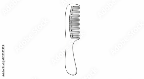 Simple line drawing of a plastic comb for hairstyling and personal grooming tool isolated on a clean white background showcasing minimalist beauty