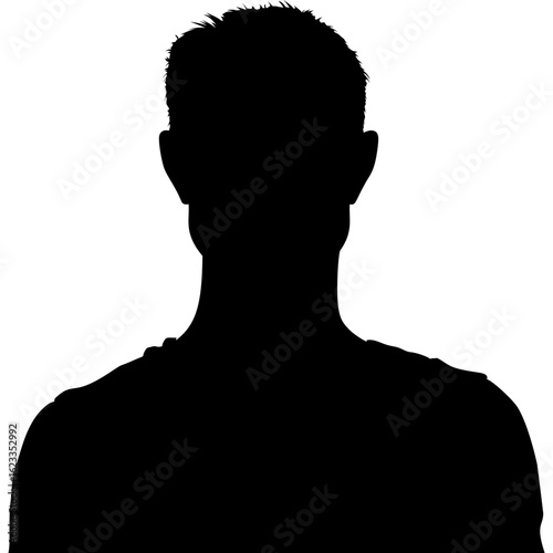 Anonymous male profile avatar. Black silhouette of a man's head and shoulders. Unknown person icon for user accounts and web design.