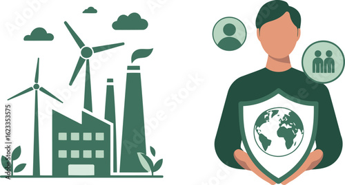 Green energy and environmental protection concept with human care