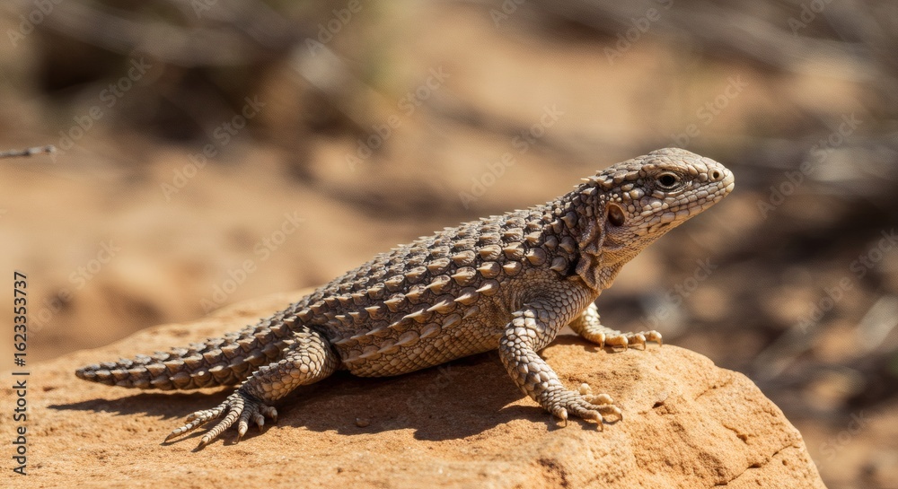 Fototapeta premium Desert Dweller Lizard basking on sandstone in Arizonas sun.