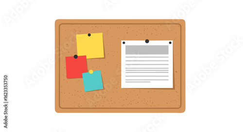 Corkboard with Colorful Notes and Document Illustration, Reminder Board Graphic Design, Communication Tool