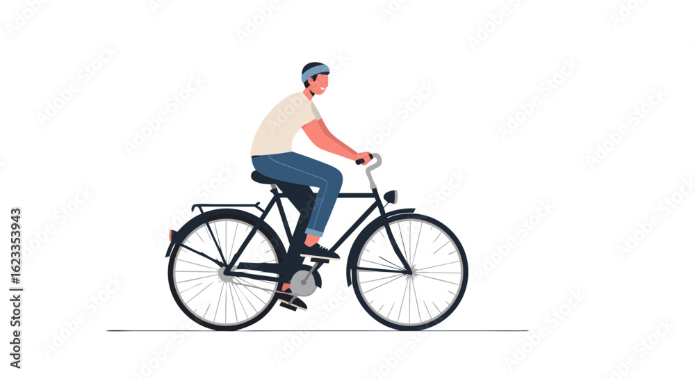Fototapeta premium Man Cycling on a Classic Bicycle in a Minimalist Isolated Flat Illustration Style Presentation