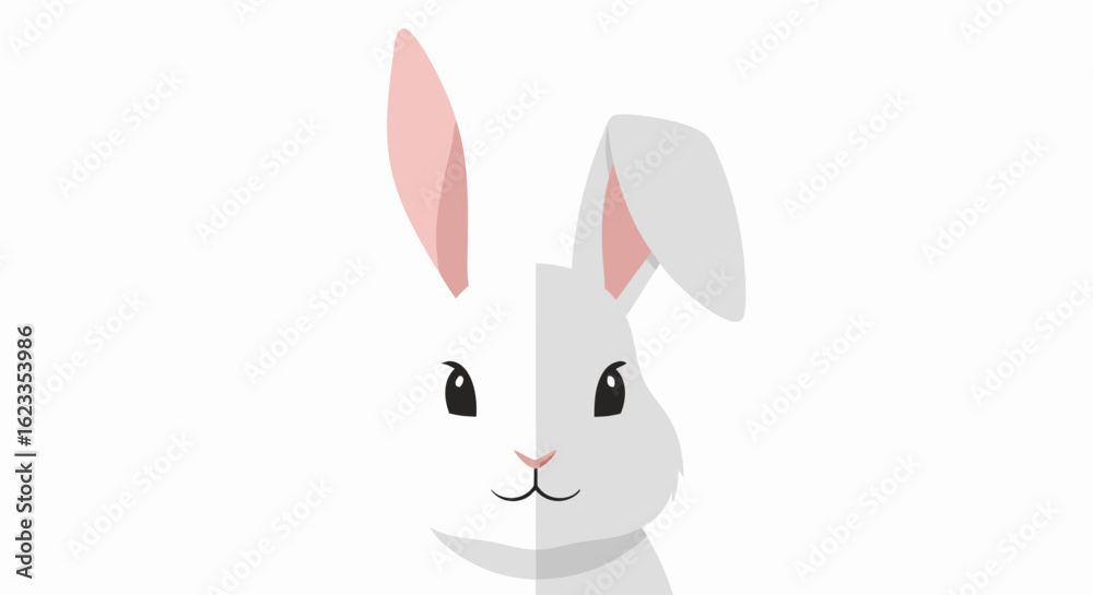 Obraz premium Whimsical Half and Half Rabbit Illustration with Contrasting Colors and Minimalist Design