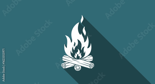 Vector Illustration of a Campfire with Burning Flames and Long Shadow, Perfect for Outdoor Designs