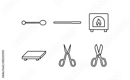 simple outline stroke icon items monoline icons style isolated on white background glassblow (tools): blowpipe punty furnace marver jacks shears