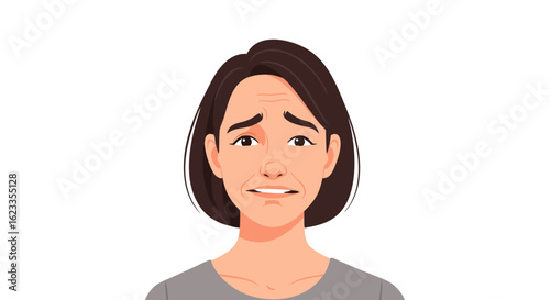 Worried Woman with Frowning Face Expressing Concern and Discomfort, Illustration