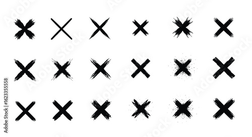 Collection of artistic hand drawn mark icons representing rejection or incorrectness