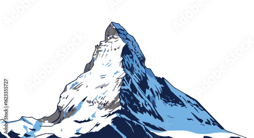 Stylized Mountain Peak Illustration with Snowy and Rocky Textures Creating Dramatic Visual Impact