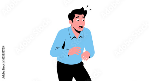 Animated Man Expressing Startled Reaction with Wide Eyes and Raised Eyebrows in Surprise Appearance Depiction