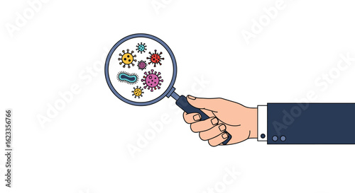 Examining microscopic organisms and bacteria under a magnifying glass discovering tiny life forms through scientific exploration