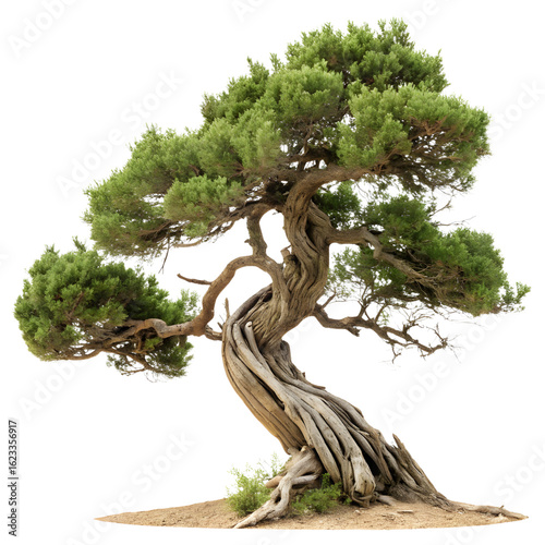 Twisted juniper bonsai tree isolated on transparent background