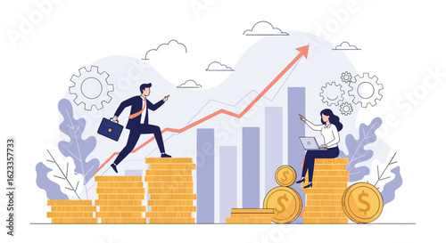 Business growth and financial success driven by teamwork and strategy