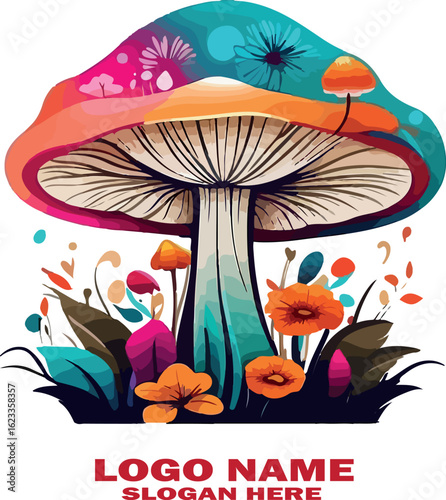  Floral Fungi Art Mushroom logo icon vector white background .