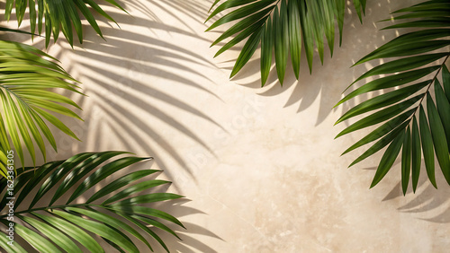 Lush palm leaves cast dramatic shadows creating a serene tropical backdrop for your design projects.