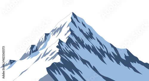 A crisp mountain peak with snow and blue shadows, depicted in a stylized vector graphic illustration style
