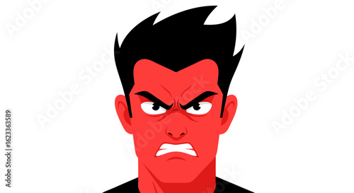 Vector illustration showcases a fiery red faced character seething with intense anger and irritation creating an emotive and striking visual narrative