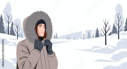 Woman Dressed Warmly Against a Crisp White Winter Landscape Ready for Cold Weather Adventures