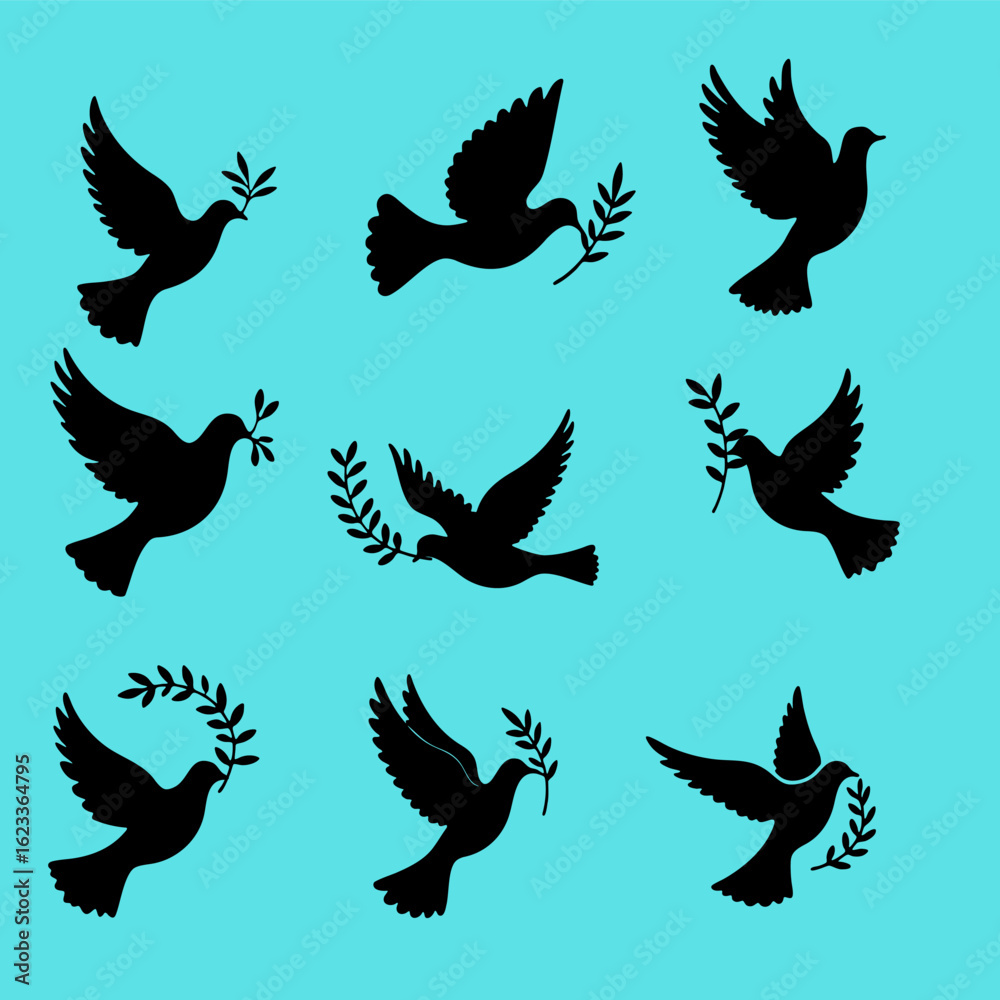 Obraz premium A vector set of flying bird silhouettes on a white background, capturing freedom and grace—perfect for tattoos or nature art.