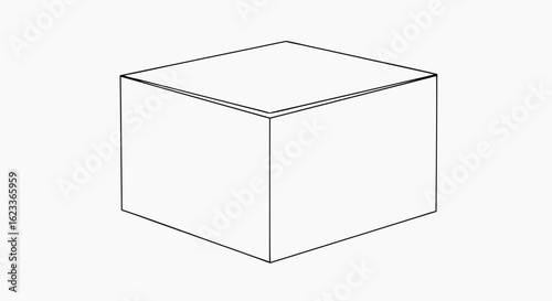 Minimalist illustration of a geometric cube shape with precise black lines on a white backdrop showcasing simplicity and dimensional form