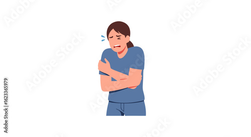 Woman shivering from cold in illustration shows physical discomfort and vulnerability and expresses a chill sensation in an isolated backdrop