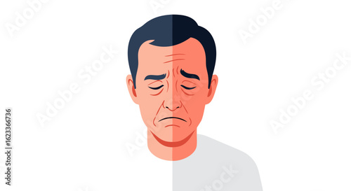 Illustration depicting a man experiencing emotional distress and melancholy in isolation graphic expression design for artwork