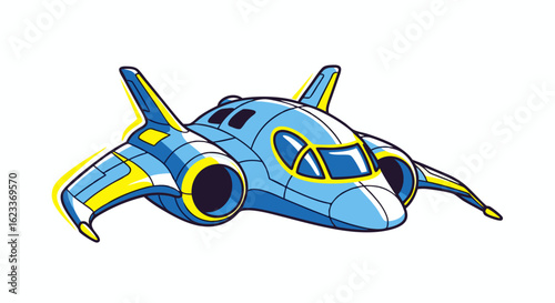 Futuristic Aircraft Illustration: Cartoon-Style Spaceship for Animation and Design Projects