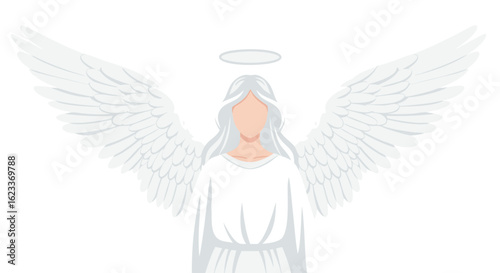 Elegant angelic figure with pristine wings and halo evoking purity and gracefulness
