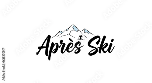Elegant Après Ski Typography Design with Mountain Silhouette, Perfect for Winter Holiday Apparel and Decor