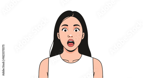 Animated Illustration of a Young Woman with an Astonished Expression Showcasing Unbelievable Surprise and Disbelief