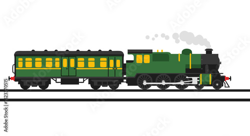 Vintage train with passenger car traversing the tracks towards a new destination journey across the railway transporting people to faraway places