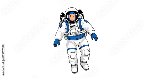 Illustrated astronaut floating in zero gravity depicting a cosmic explorer ready to discover a new world far beyond Earth's atmosphere