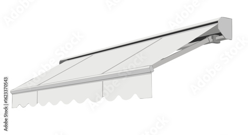 Elegant white retractable awning providing shade and architectural detail against building providing protection from elements offering outdoor comfort