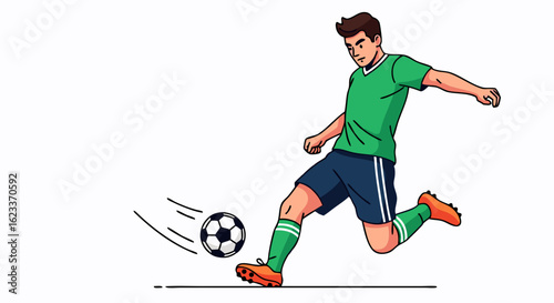 Energetic Football Player Illustration: Dynamic Kick in Action for Sports-themed Graphics