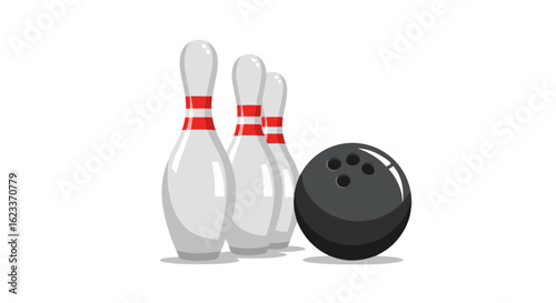 Bowling Concept with Ball and Pins Illustration for Sport Entertainment and Recreation  in a Minimalist Style Depicting Equipment for a Leisurely