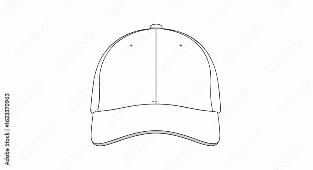 Baseball cap outline illustration in high resolution and precise line work perfect for apparel designs and digital mockups