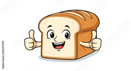 Delightful slice: Animated bread character brimming with positivity and charm radiating cheerful thumbs up gesture against a blank backdrop