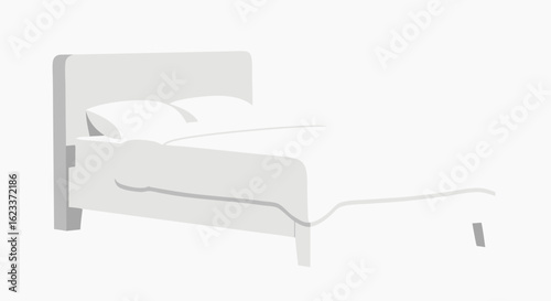 A Minimalist Illustration of a Double Bed with Soft Pillows in a Serene, Calm White Setting